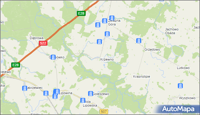 mapa Krzewno gmina Braniewo, Krzewno gmina Braniewo na mapie Targeo