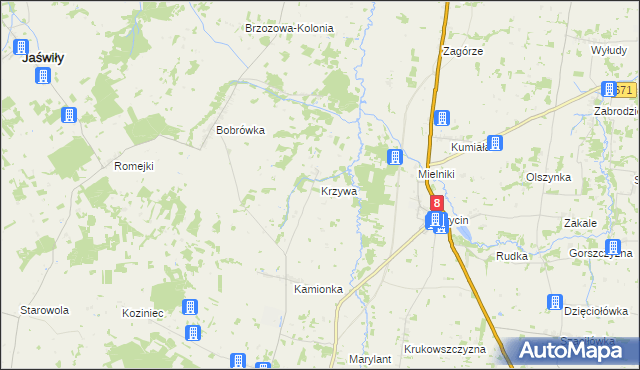 mapa Krzywa gmina Jasionówka, Krzywa gmina Jasionówka na mapie Targeo