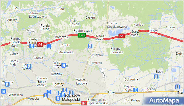 mapa Krzywa gmina Sędziszów Małopolski, Krzywa gmina Sędziszów Małopolski na mapie Targeo