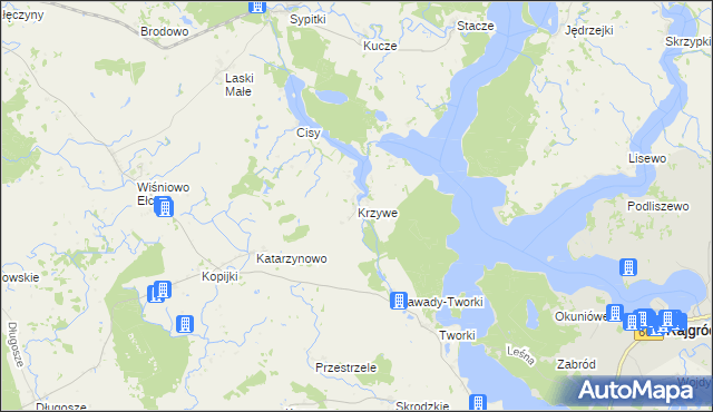 mapa Krzywe gmina Prostki, Krzywe gmina Prostki na mapie Targeo