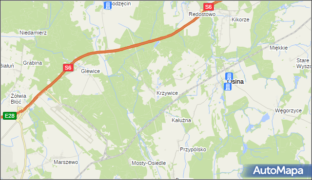 mapa Krzywice gmina Osina, Krzywice gmina Osina na mapie Targeo