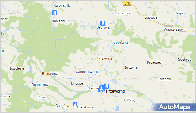 mapa Krzywina, Krzywina na mapie Targeo