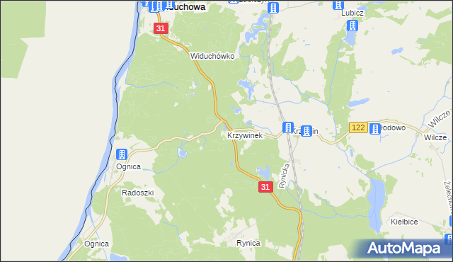 mapa Krzywinek, Krzywinek na mapie Targeo