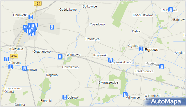 mapa Krzyżanki gmina Pępowo, Krzyżanki gmina Pępowo na mapie Targeo