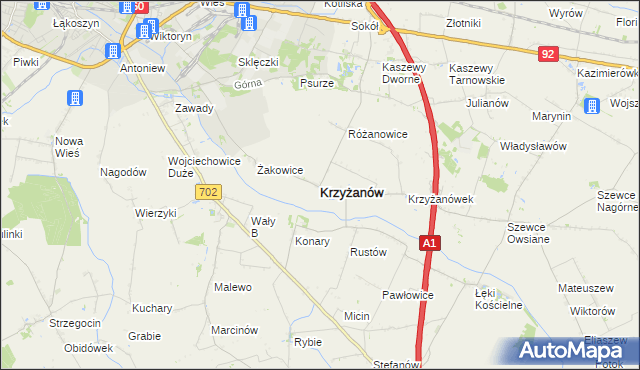 mapa Krzyżanów powiat kutnowski, Krzyżanów powiat kutnowski na mapie Targeo