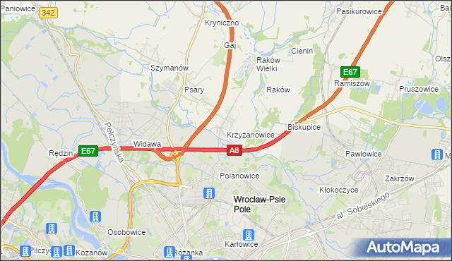 mapa Krzyżanowice gmina Wisznia Mała, Krzyżanowice gmina Wisznia Mała na mapie Targeo