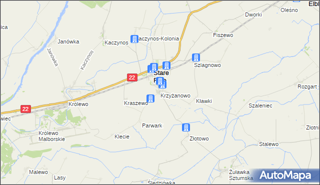 mapa Krzyżanowo gmina Stare Pole, Krzyżanowo gmina Stare Pole na mapie Targeo