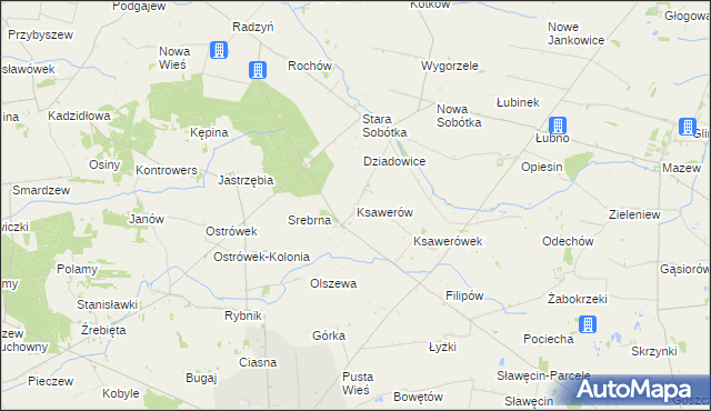 mapa Ksawerów gmina Grabów, Ksawerów gmina Grabów na mapie Targeo