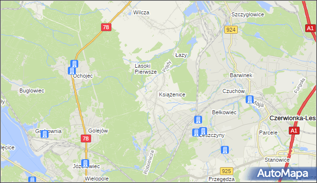 mapa Książenice gmina Czerwionka-Leszczyny, Książenice gmina Czerwionka-Leszczyny na mapie Targeo