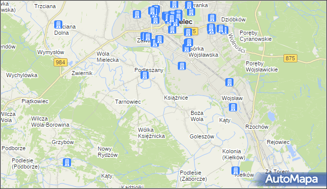 mapa Książnice gmina Mielec, Książnice gmina Mielec na mapie Targeo