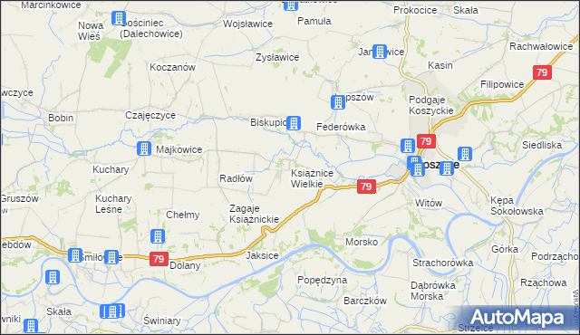 mapa Książnice Wielkie, Książnice Wielkie na mapie Targeo
