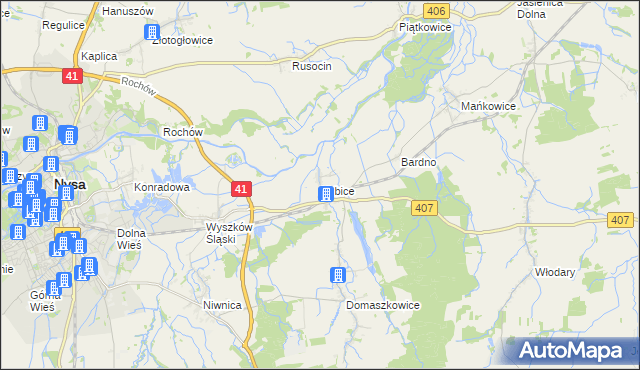 mapa Kubice gmina Nysa, Kubice gmina Nysa na mapie Targeo