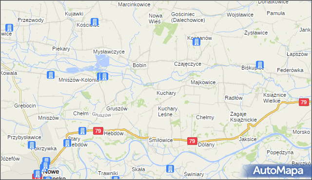 mapa Kuchary gmina Nowe Brzesko, Kuchary gmina Nowe Brzesko na mapie Targeo