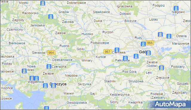 mapa Kunice gmina Gdów, Kunice gmina Gdów na mapie Targeo