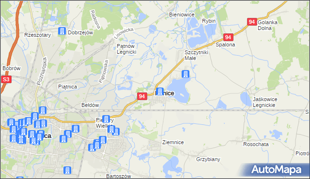 mapa Kunice powiat legnicki, Kunice powiat legnicki na mapie Targeo