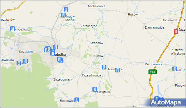 mapa Kunów gmina Sobótka, Kunów gmina Sobótka na mapie Targeo