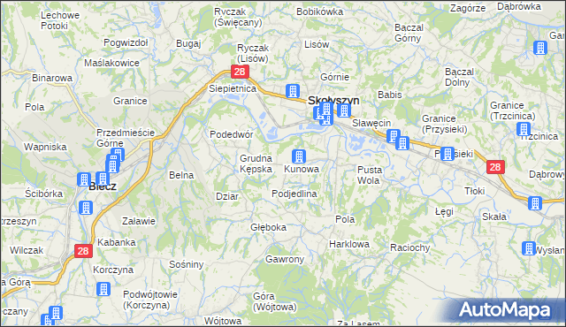 mapa Kunowa, Kunowa na mapie Targeo
