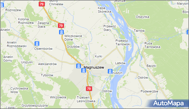 mapa Kurki gmina Magnuszew, Kurki gmina Magnuszew na mapie Targeo