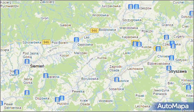 mapa Kurów gmina Stryszawa, Kurów gmina Stryszawa na mapie Targeo