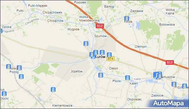 mapa Kurów powiat puławski, Kurów powiat puławski na mapie Targeo
