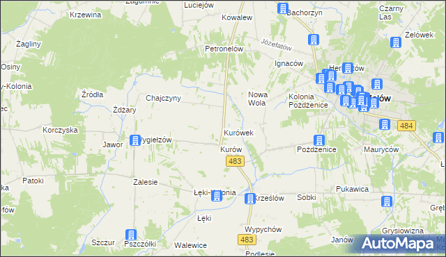 mapa Kurówek gmina Zelów, Kurówek gmina Zelów na mapie Targeo