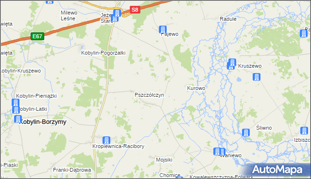 mapa Kurowo-Kolonia gmina Kobylin-Borzymy, Kurowo-Kolonia gmina Kobylin-Borzymy na mapie Targeo