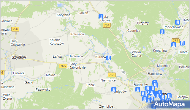 mapa Kurozwęki, Kurozwęki na mapie Targeo