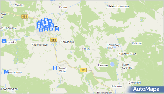 mapa Kuryły gmina Michałowo, Kuryły gmina Michałowo na mapie Targeo
