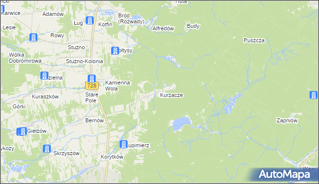 mapa Kurzacze gmina Gowarczów, Kurzacze gmina Gowarczów na mapie Targeo