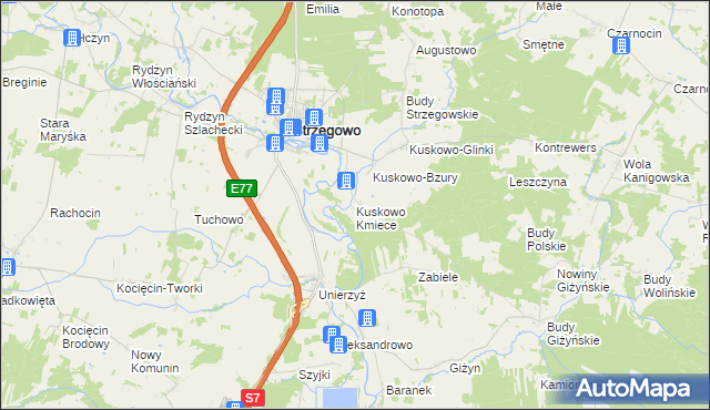 mapa Kuskowo Kmiece, Kuskowo Kmiece na mapie Targeo