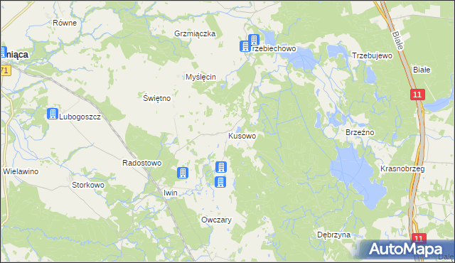 mapa Kusowo gmina Szczecinek, Kusowo gmina Szczecinek na mapie Targeo