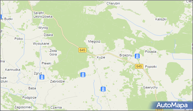 mapa Kuzie gmina Zbójna, Kuzie gmina Zbójna na mapie Targeo
