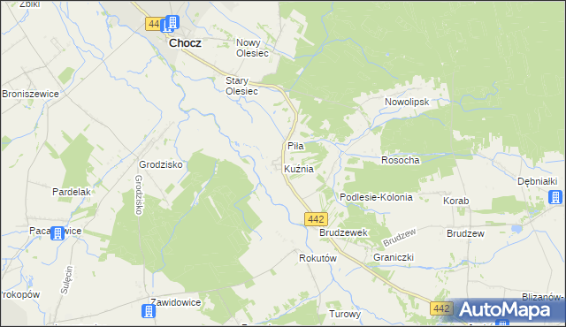 mapa Kuźnia gmina Chocz, Kuźnia gmina Chocz na mapie Targeo