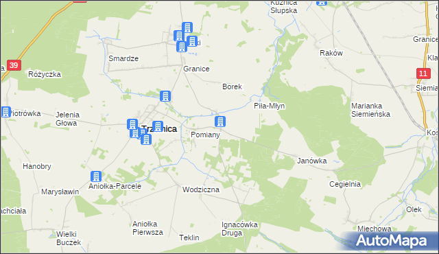 mapa Kuźnica Trzcińska, Kuźnica Trzcińska na mapie Targeo