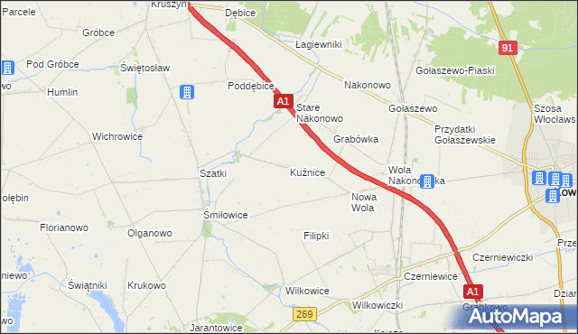 mapa Kuźnice gmina Choceń, Kuźnice gmina Choceń na mapie Targeo