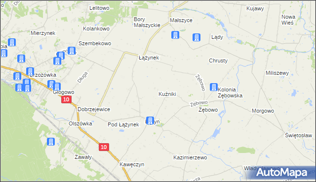 mapa Kuźniki gmina Obrowo, Kuźniki gmina Obrowo na mapie Targeo