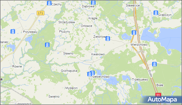 mapa Kwakowo gmina Szczecinek, Kwakowo gmina Szczecinek na mapie Targeo
