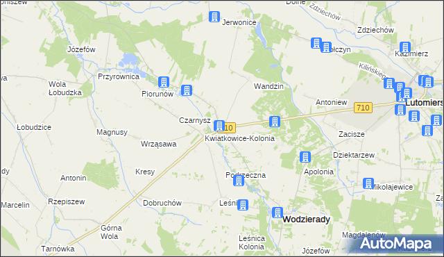 mapa Kwiatkowice gmina Wodzierady, Kwiatkowice gmina Wodzierady na mapie Targeo