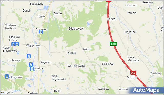 mapa Kwilno gmina Zgierz, Kwilno gmina Zgierz na mapie Targeo