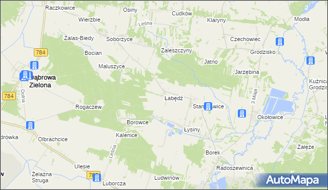 mapa Łabędź gmina Koniecpol, Łabędź gmina Koniecpol na mapie Targeo