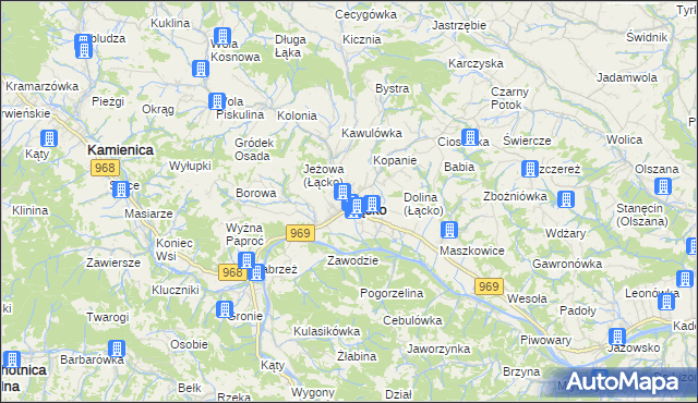 mapa Łącko powiat nowosądecki, Łącko powiat nowosądecki na mapie Targeo