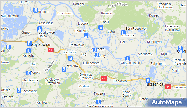mapa Łączany gmina Brzeźnica, Łączany gmina Brzeźnica na mapie Targeo