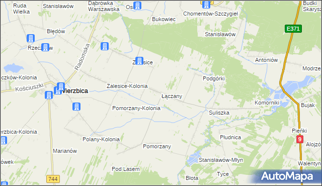 mapa Łączany gmina Wierzbica, Łączany gmina Wierzbica na mapie Targeo