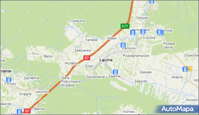 mapa Łączna powiat skarżyski, Łączna powiat skarżyski na mapie Targeo