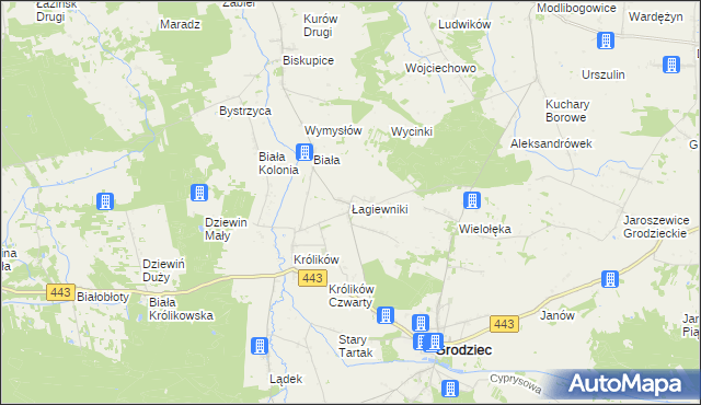 mapa Łagiewniki gmina Grodziec, Łagiewniki gmina Grodziec na mapie Targeo