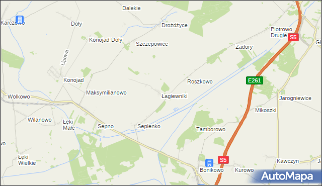 mapa Łagiewniki gmina Kościan, Łagiewniki gmina Kościan na mapie Targeo