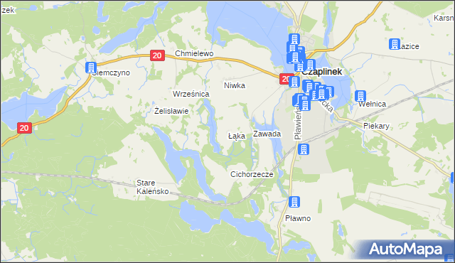 mapa Łąka gmina Czaplinek, Łąka gmina Czaplinek na mapie Targeo
