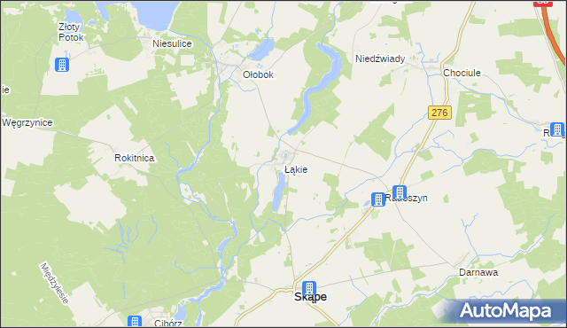 mapa Łąkie gmina Skąpe, Łąkie gmina Skąpe na mapie Targeo