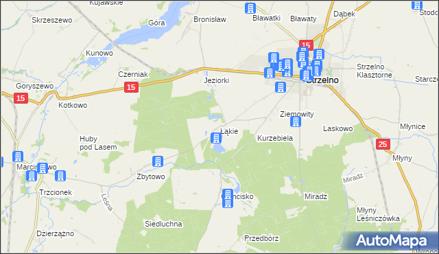 mapa Łąkie gmina Strzelno, Łąkie gmina Strzelno na mapie Targeo