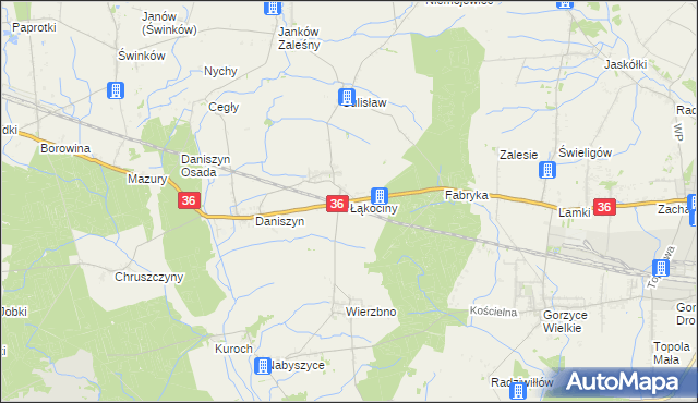 mapa Łąkociny, Łąkociny na mapie Targeo